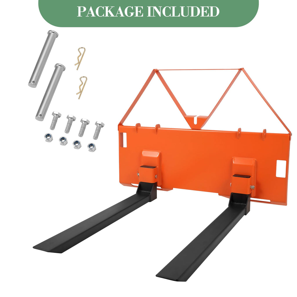 Garvee 46" Heavy-Duty Pallet Forks for Tractor & Skid Steer – 3200 lbs Capacity – Quick Attach Loader Fork Attachment – Global Farm Material Handling Tool – Color: Orange | Packed in Two