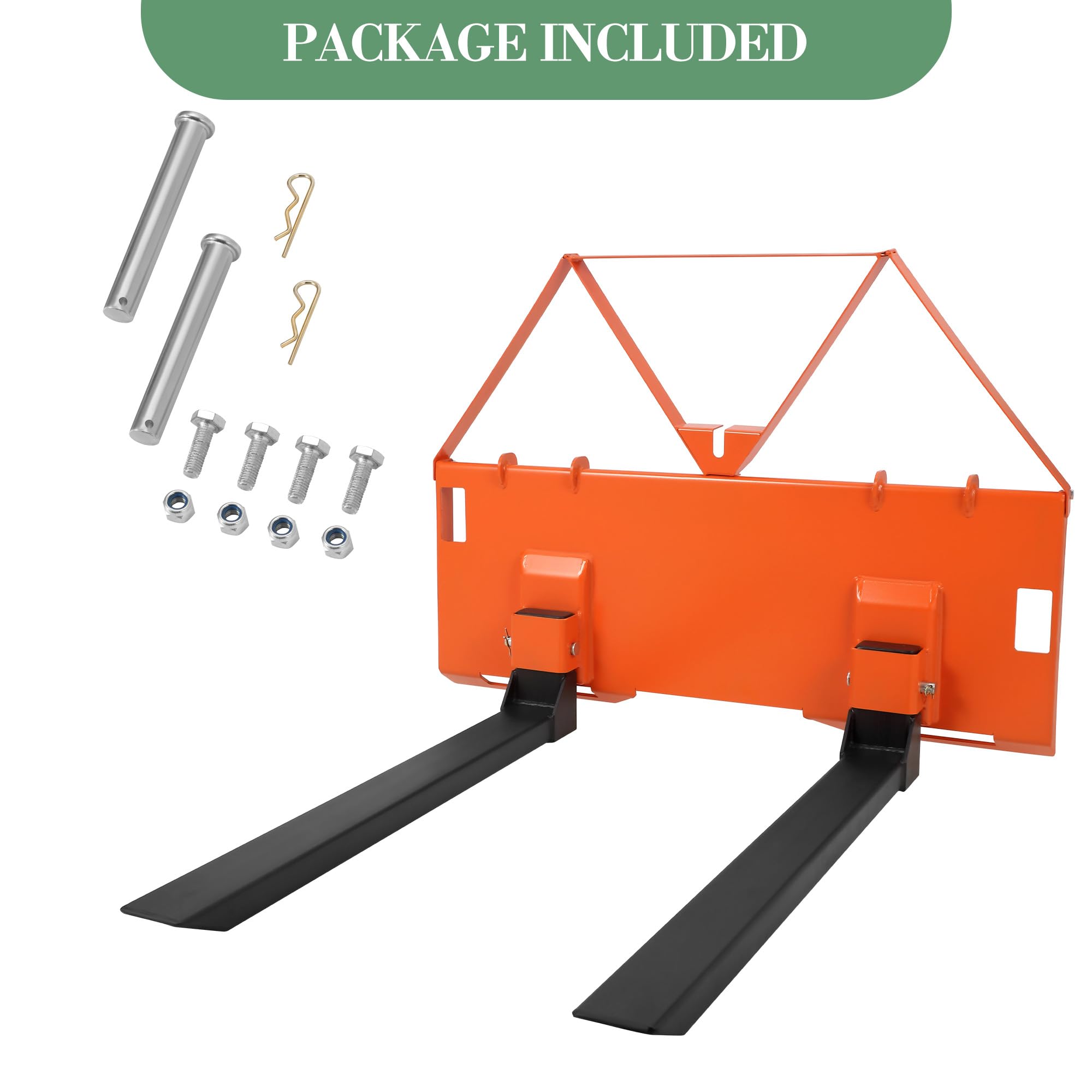 Garvee 46" Heavy-Duty Pallet Forks for Tractor & Skid Steer – 3200 lbs Capacity – Quick Attach Loader Fork Attachment – Global Farm Material Handling Tool – Color: Orange | Packed in Two