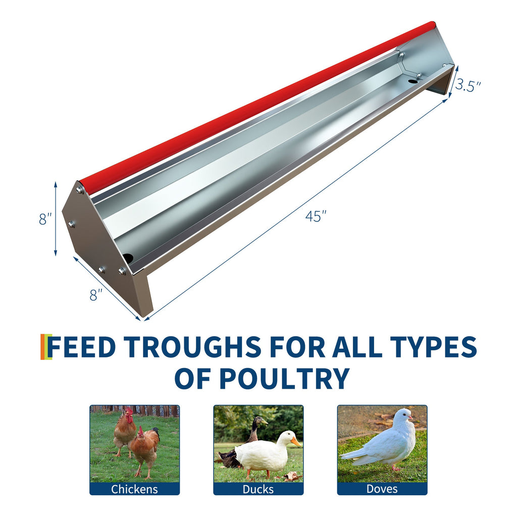 Garvee Large Capacity Galvanized Steel Poultry Feeder Trough – Heavy Duty Metal Construction with Crossbar & Drainage Holes, Easy to Clean, Weatherproof for Chickens, Ducks, Geese, Turkeys, Rabbits, Pigeons, Automatic Feed – Red Gauge (RAL2002)