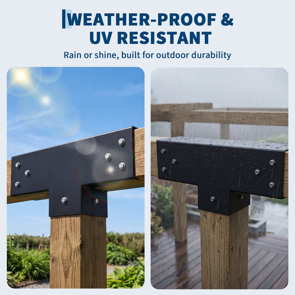 Garvee 3-Way Pergola Brackets, 2-Pack Rust-Resistant Steel T Connectors for 4 x 4 Posts with Screws for Patio, Gazebo and Backyard Builds, Black