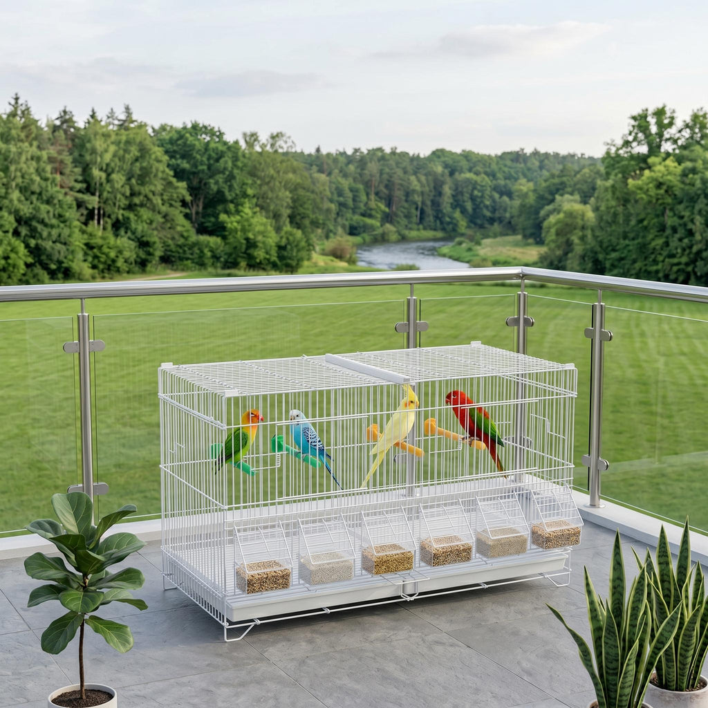 Garvee Flight Bird Cage with Slide Out Tray and Bottom Grate, Budgies Cockatiels Lovebirds Canaries Parakeet Cage, Stackable Design for Small and Medium Birds, White