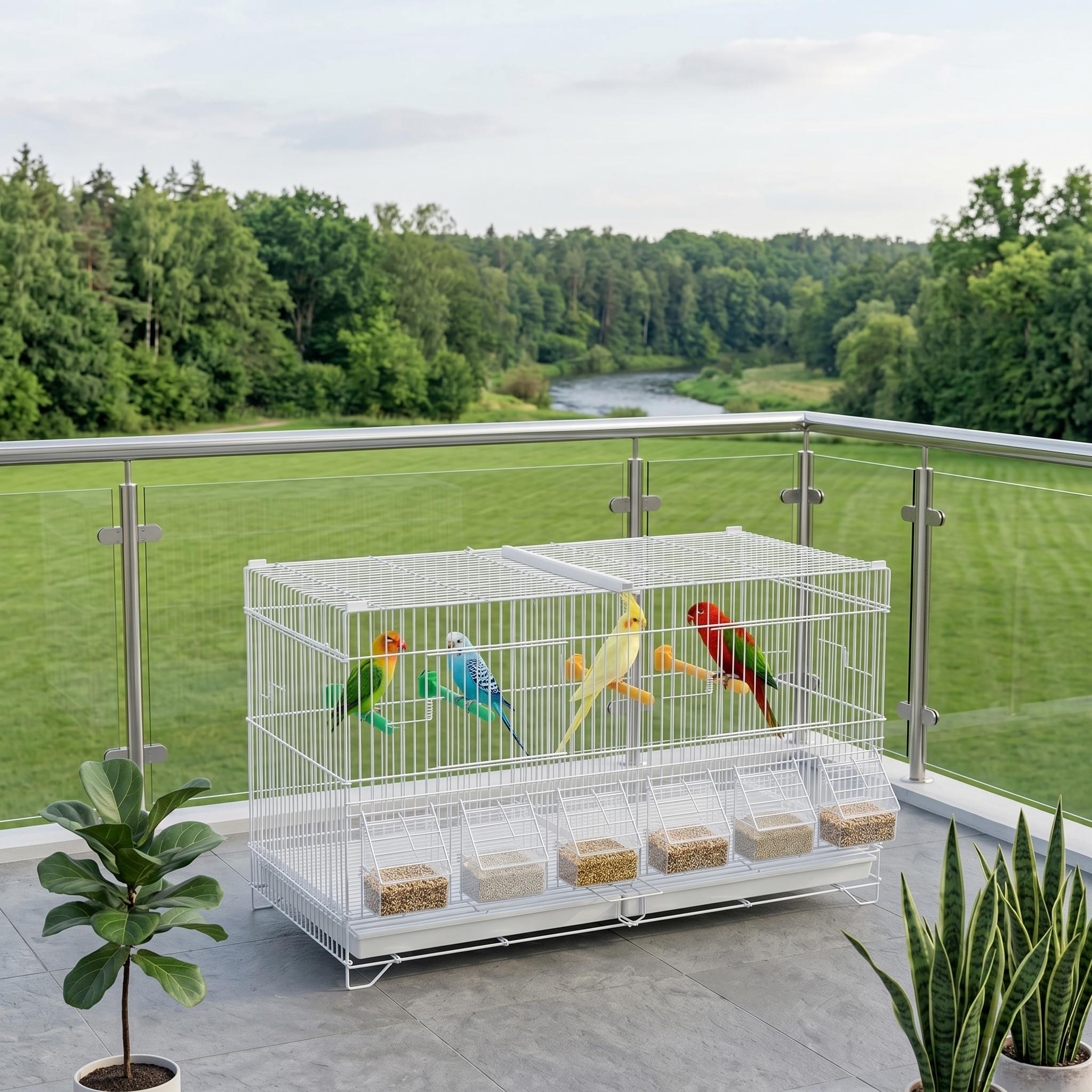 Garvee Flight Bird Cage with Slide Out Tray and Bottom Grate, Budgies Cockatiels Lovebirds Canaries Parakeet Cage, Stackable Design for Small and Medium Birds, White