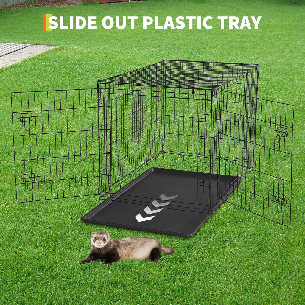 Garvee Collapsible Metal Wire Cage for Small Animals - Thickened Mesh Floor, Leak-Proof Removable Tray, Double Door, Rust-Resistant - For Rabbits, Guinea Pigs, Ferrets, Cats, Chinchillas, Rats - Size: 121×76.5×81cm