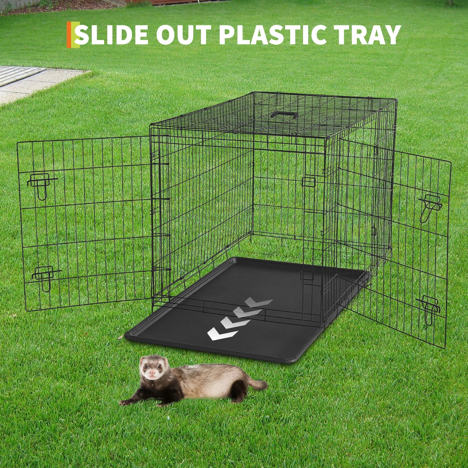 Garvee Collapsible Metal Wire Cage for Small Animals - Thickened Mesh Floor, Leak-Proof Removable Tray, Double Door, Rust-Resistant - For Rabbits, Guinea Pigs, Ferrets, Cats, Chinchillas, Rats - Size: 121×76.5×81cm