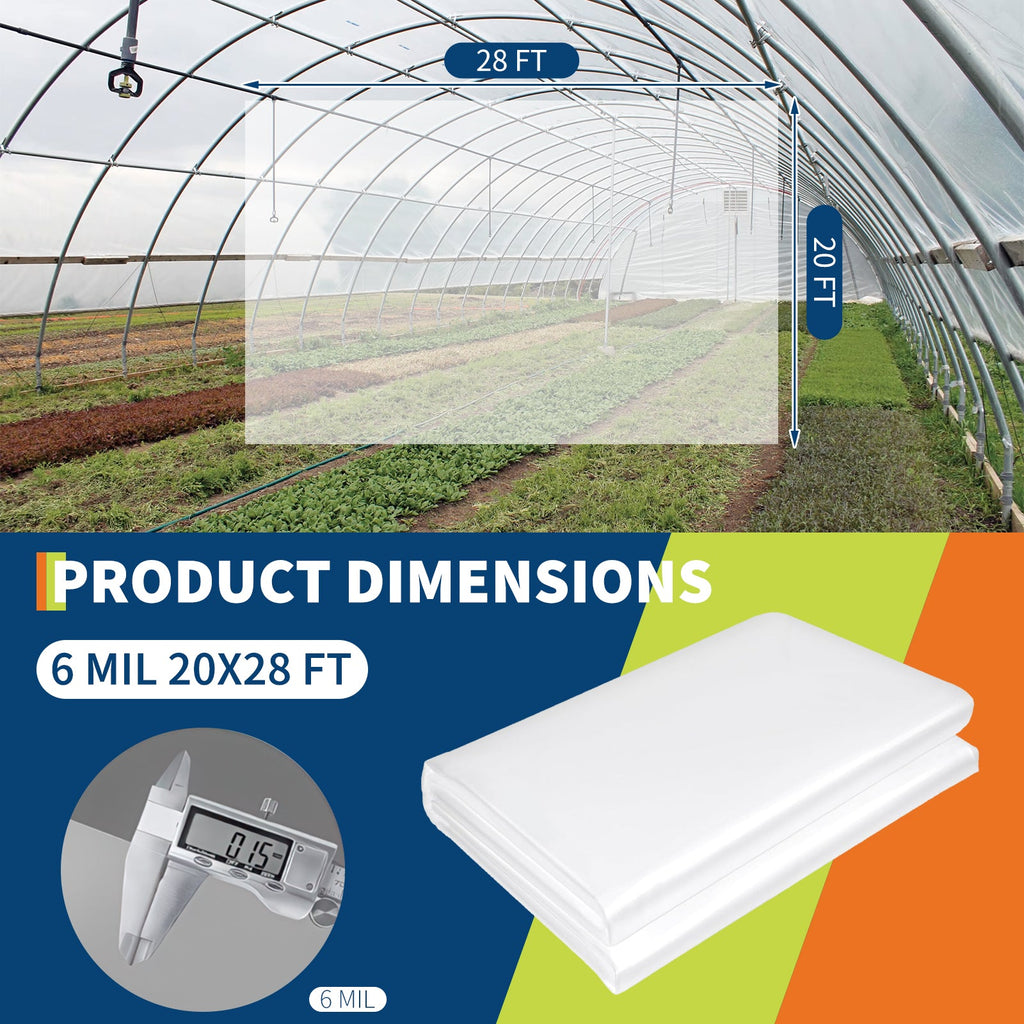 Garvee Greenhouse Plastic Sheeting 19.6 × 28 FT, 6 Mil Clear LDPE Greenhouse Film with 2-Year Anti-Aging Design for Farm, Garden, Agriculture, Painting and Outdoor Covering