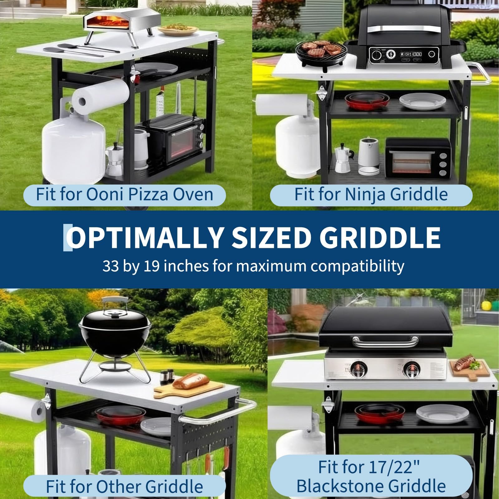 Garvee Stainless Steel Outdoor Picnic Table with 3 Shelves & Pegboard, Adjustable Drawer, Rust-Resistant Steel, Mobile Grill Cart with Wheels & Handles for Garden BBQ