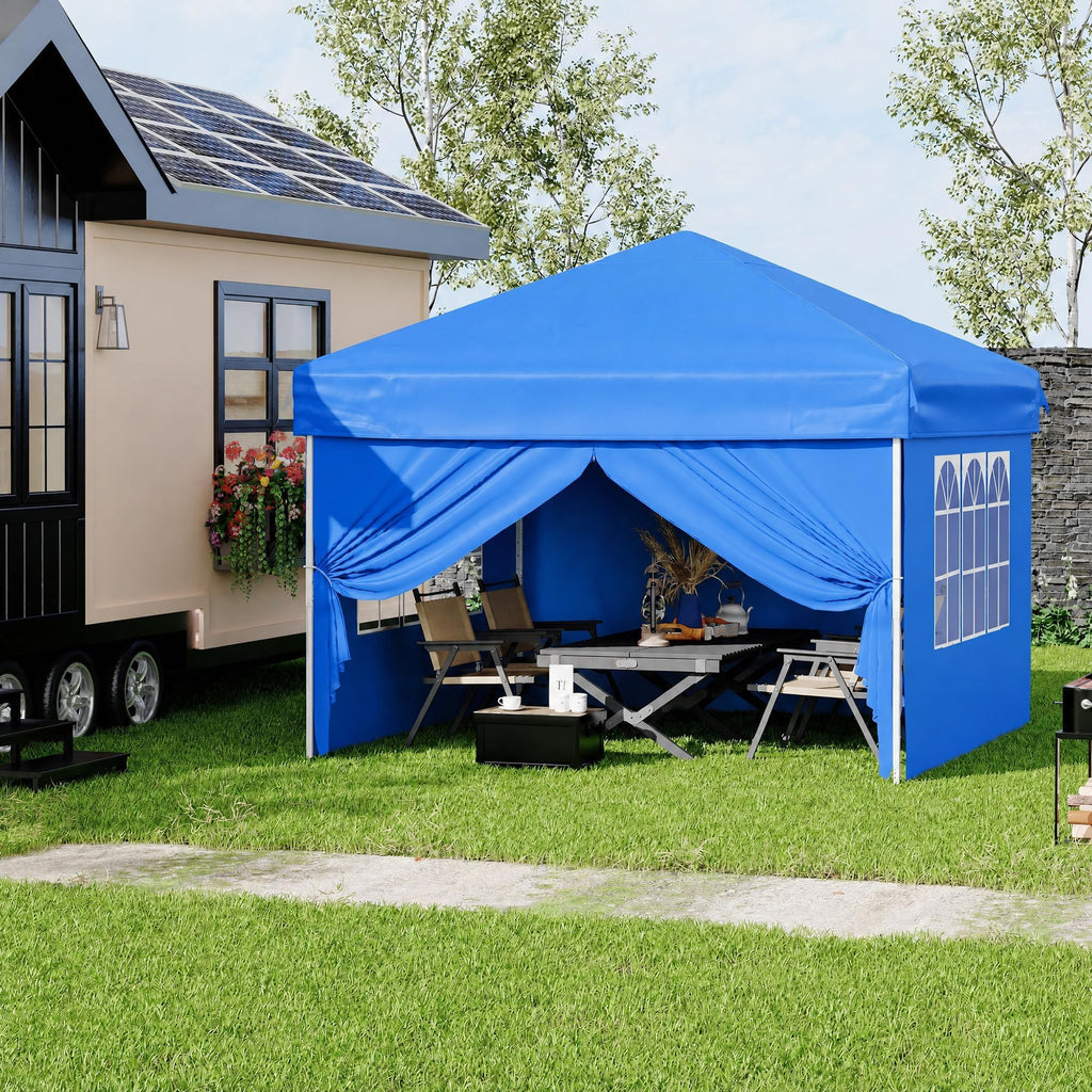 Garvee 10x10 FT Pop Up Canopy Tent, 210D Waterproof Oxford Gazebo with 4 Removable Window Sidewalls, UPF 50+ Steel Frame Shelter for Camping, Backyard & Events, Blue