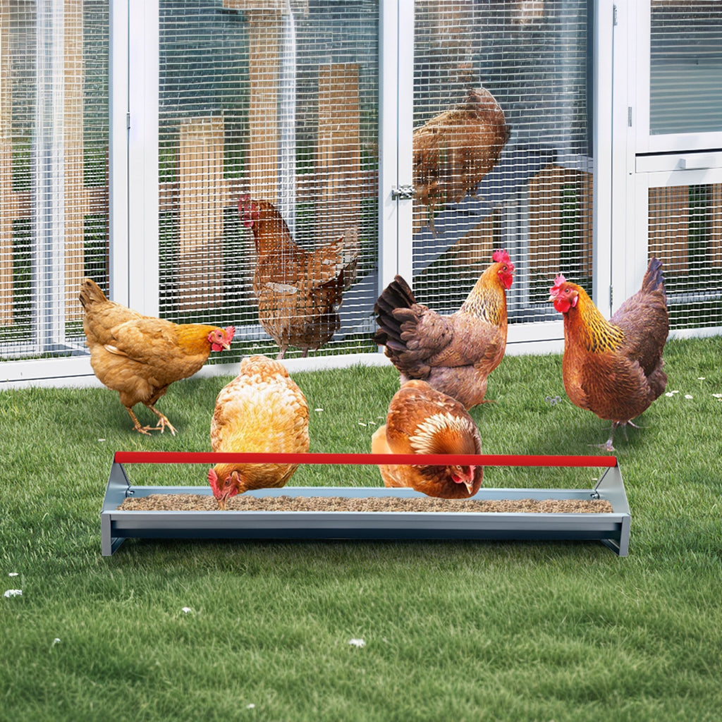 Garvee Large Capacity Galvanized Steel Poultry Feeder Trough – Heavy Duty Metal Construction with Crossbar & Drainage Holes, Easy to Clean, Weatherproof for Chickens, Ducks, Geese, Turkeys, Rabbits, Pigeons, Automatic Feed – Red Gauge (RAL2002)
