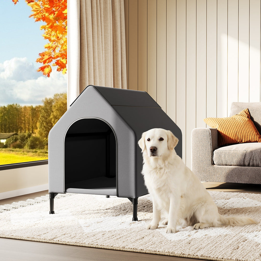 Garvee Dog House Outdoor Weatherproof 600D Oxford Canopy, 2 Top Windows, Breathable Mesh Fabric Bed, Dog Tents Shelter Kennel, Medium Dog House for Outdoor Indoor, Gray