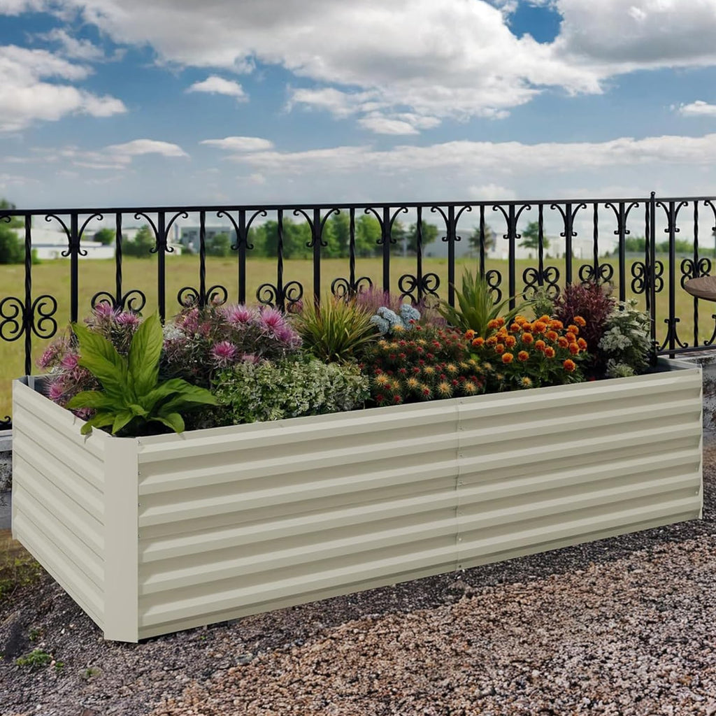 Garvee 2PCS Metal Raised Garden Bed Planter Box, 6x3x2ft - Durable Outdoor Flower & Vegetable Growing Kit - Easy Assembly - Beige - System Default