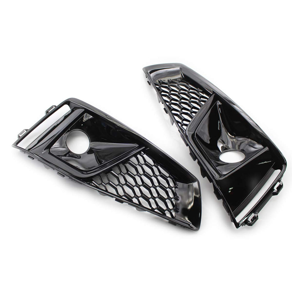 Garvee Front Grille & Fog Light Bezels for 2018-2020 Audi A4L S-Line European Spec, Honeycomb Mesh, Gloss Black ABS, Direct Fit, UV Resistant, Sporty Upgrade