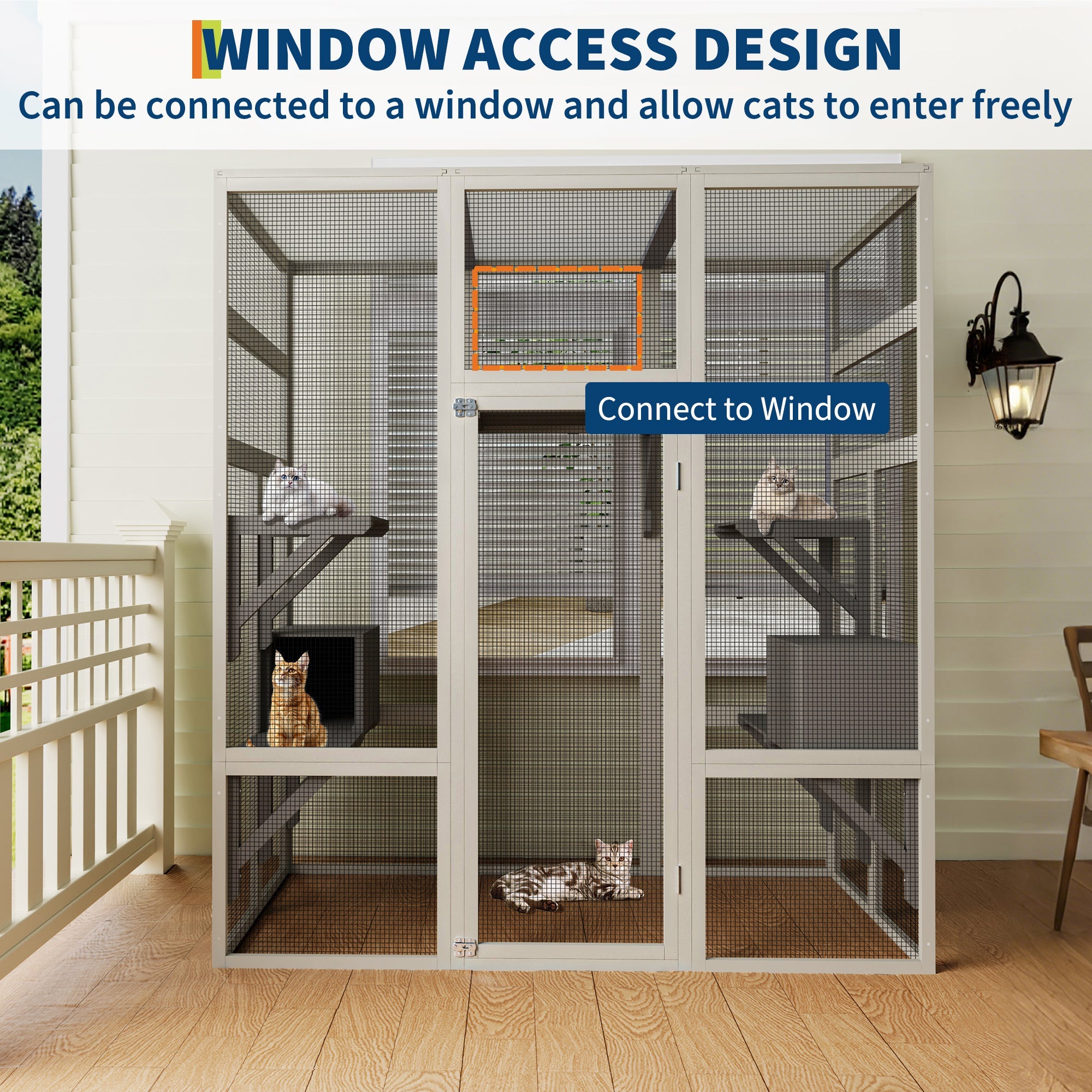 Garvee 70" Large Outdoor Catio Cat Enclosure, Wood Cat Patio with Waterproof UV-Resistant Roof, Cats Shelter with 5 Platforms and 2 Resting Box, and Secure Rust-Proof Wire for Backyard or Patio