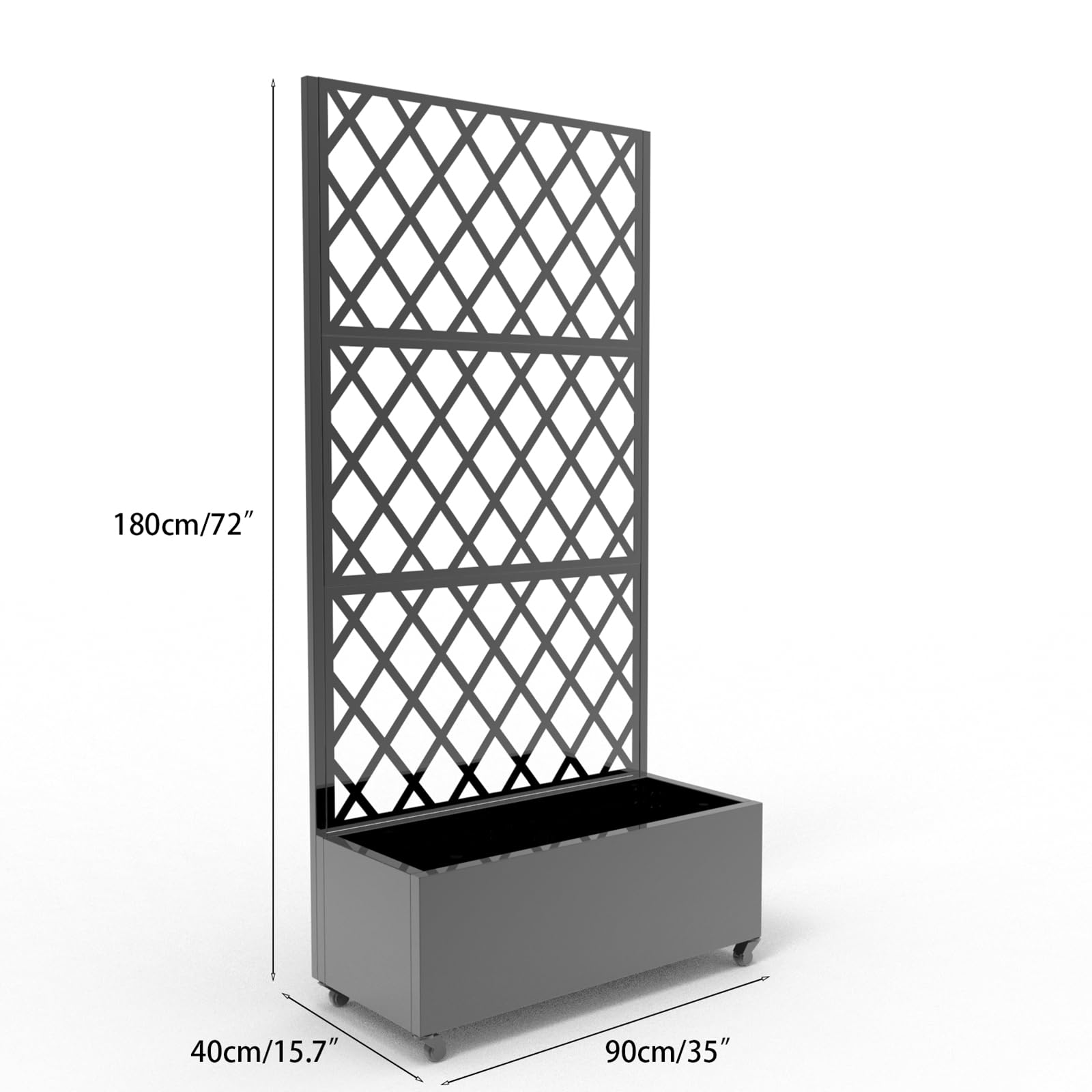 Garvee Metal Planter Box with Diamond Lattice Trellis - 72"x35" Galvanized Raised Garden Bed on Wheels for Climbing Plants and Vines, Black Finish