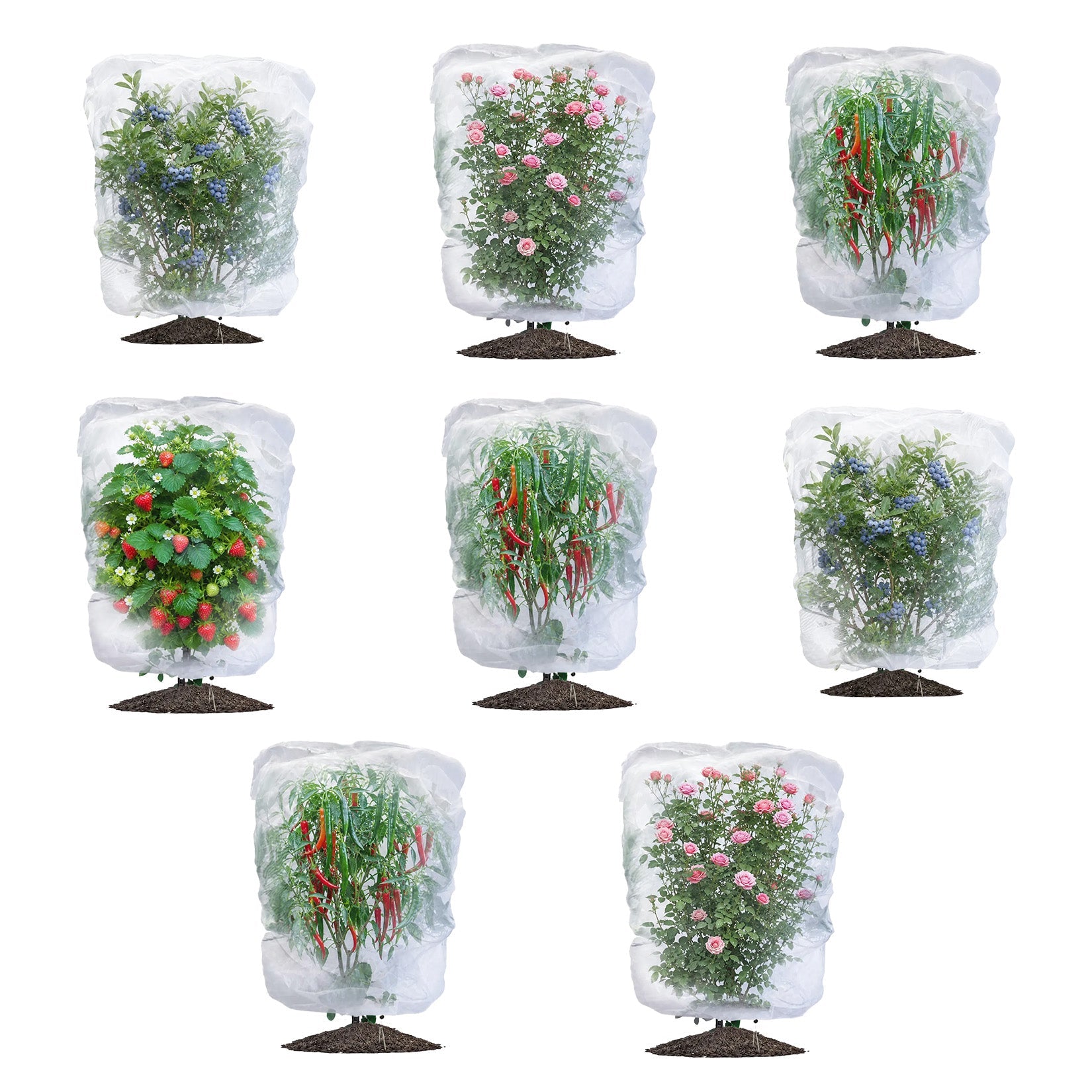 Garvee Garden Netting for Vegetables & Berry Bushes, 8-Pack 4 x 4.6 FT Reusable PE Mesh Covers with Drawstrings for Animal Protection