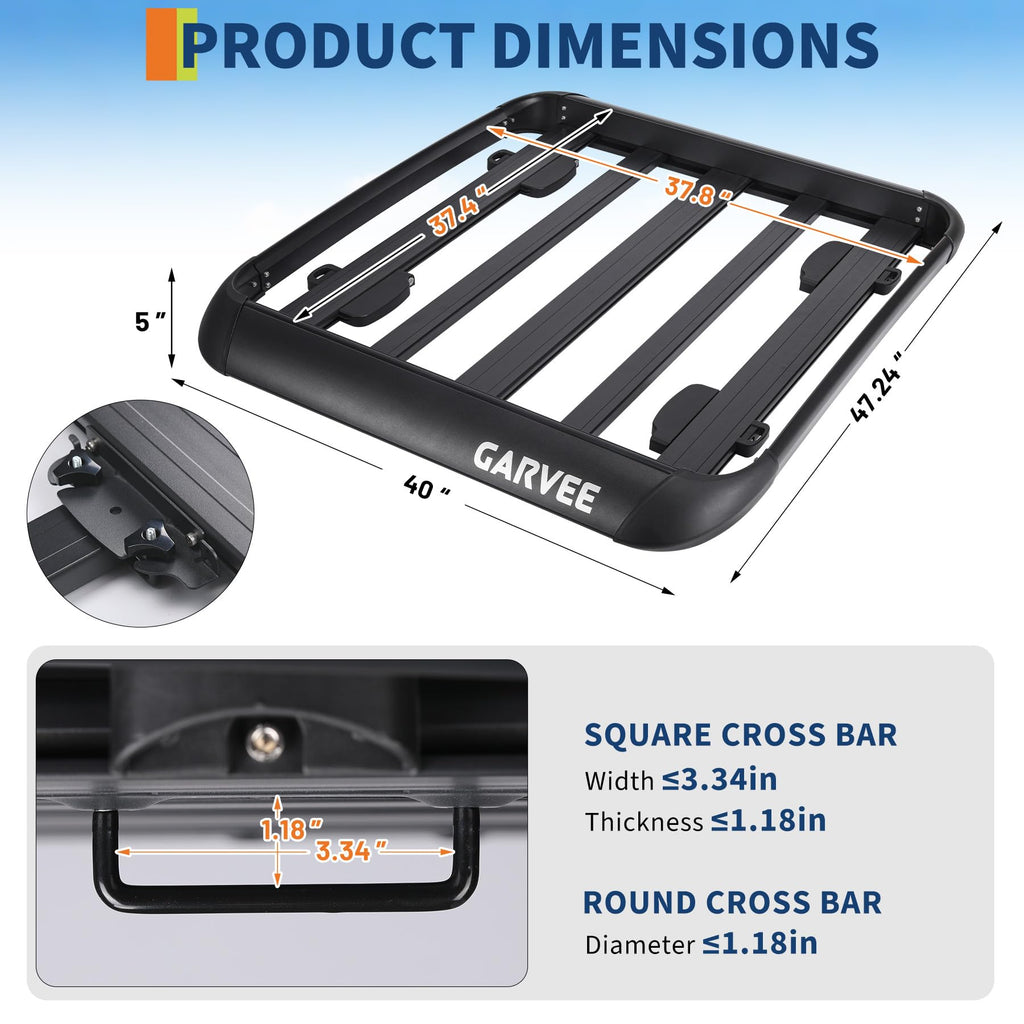 Garvee 47"X40"X5" Universal Roof Rack Carrier Basket, Anti-Rust Aluminum Lightweight Roof Cargo Basket, Vehicle Cargo Carrier 200LBS Capacity Rooftop with Wind Fairing, Car Top Holder, for SUV Truck Cars