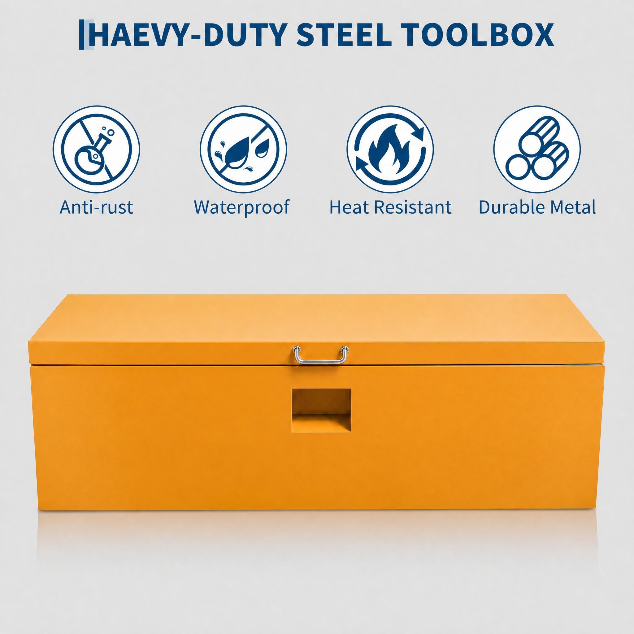 Garvee 24"X16"X14" Heavy Duty Lockable Steel Truck Bed Toolbox – Dual Lids, Weatherproof Powder-Coated, Front & Side Handles, Gas Struts, for Pickup, RV, Trailer, Yellow