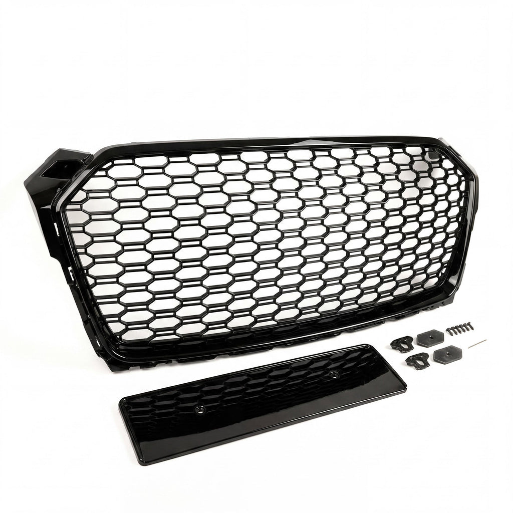 Garvee Sport Style Honeycomb Front Grille for Audi A5 2017-2019 – Gloss Black ABS – Direct Fit Without Emblem – Aggressive Look – Fits European Version – Color: Gloss Black