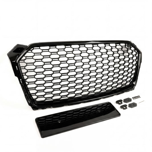 Garvee Sport Style Honeycomb Front Grille for Audi A5 2017-2019 – Gloss Black ABS – Direct Fit Without Emblem – Aggressive Look – Fits European Version – Color: Gloss Black