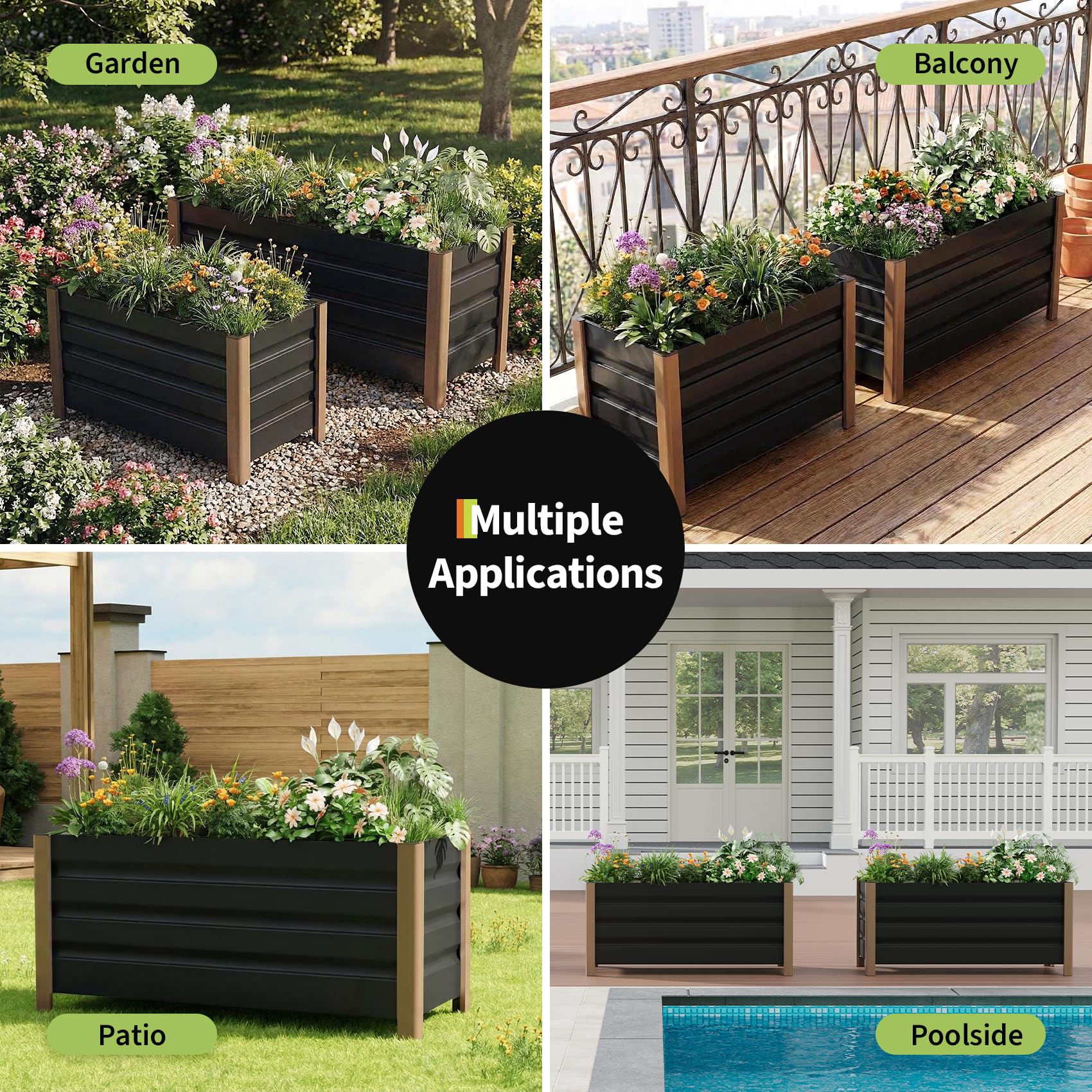 Garvee 3.3' × 1.3' × 1.5' Aluminum Raised Garden Bed, Deep Planter Box with Drainage Holes, Gray