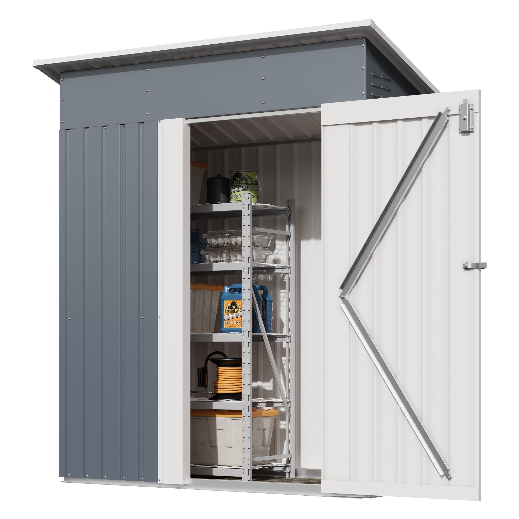 Garvee 5x3 FT Weather-Resistant Outdoor Metal Storage Outdoor Storage Unit – Lockable Doors, Vents & Spacious Backyard Organizer – Garden Tool, Lawn Equipment, Bike & Pool Supplies – Gray Color