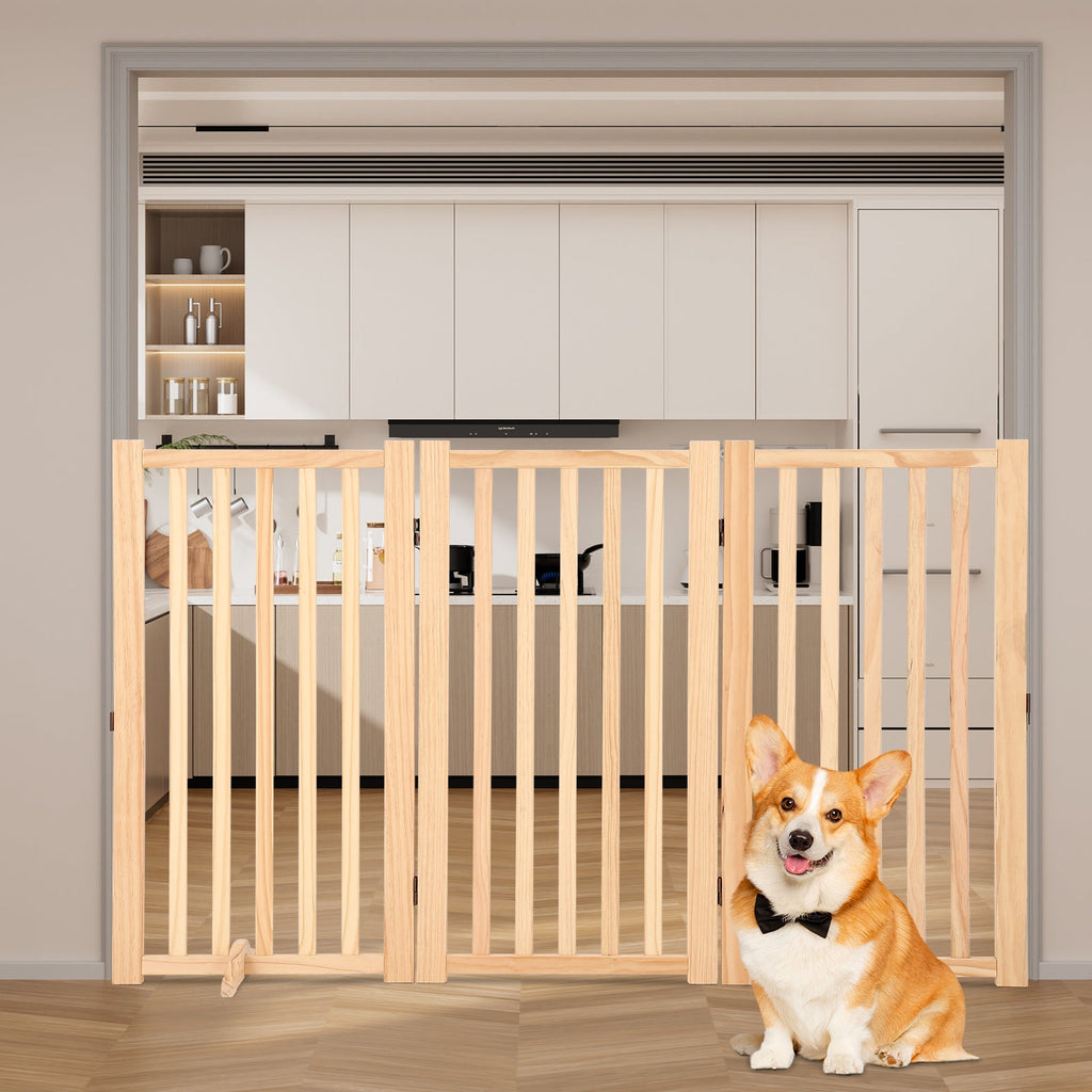 Garvee Wooden Freestanding Dog Gate, Collapsible Pet Gate with Support Feet, Indoor Dog Fence for The House,Doorways, Stairs，Expandable Pet Fence -3 Panel H:36”