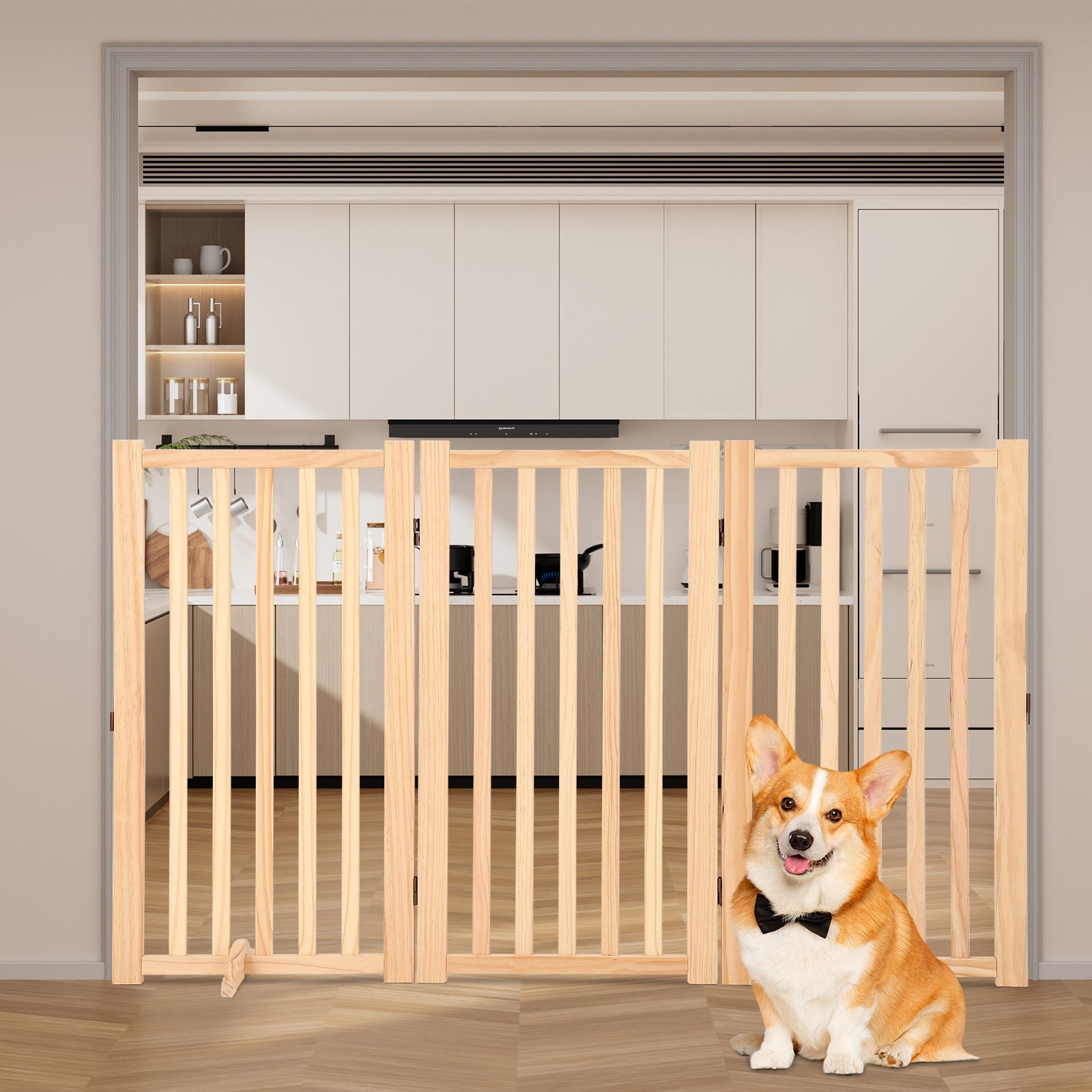 Garvee Wooden Freestanding Dog Gate, Collapsible Pet Gate with Support Feet, Indoor Dog Fence for The House,Doorways, Stairs，Expandable Pet Fence -3 Panel H:36”