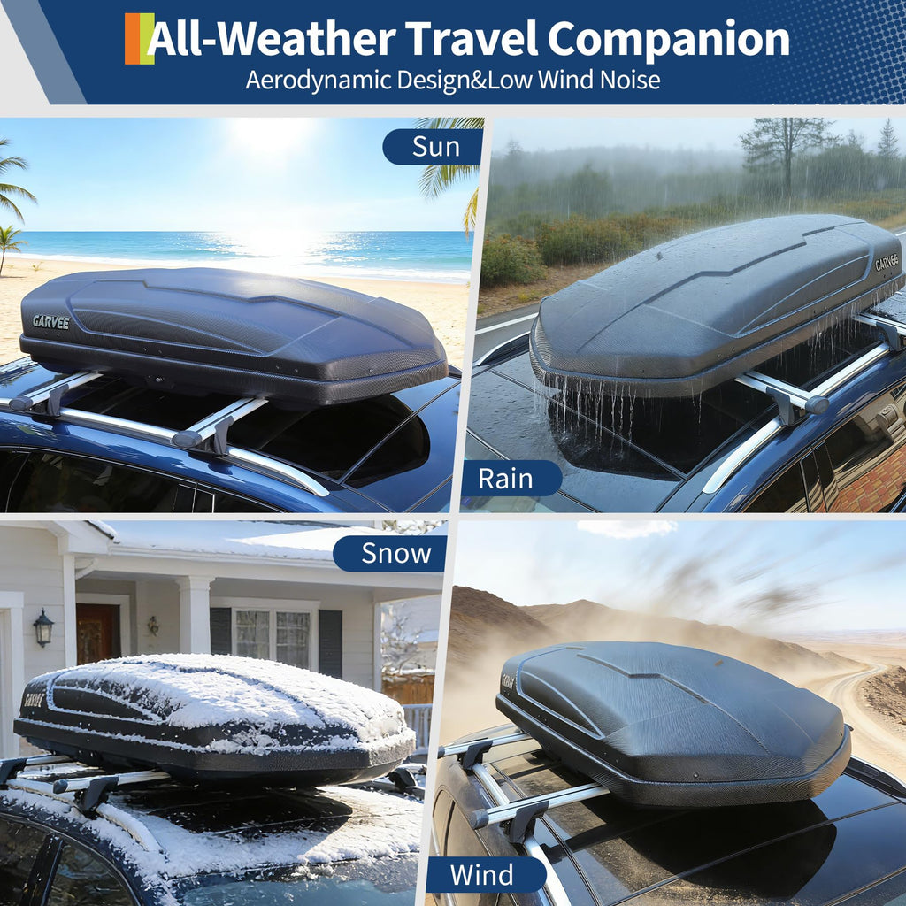 Garvee 13.5 Cubic Feet Rooftop Cargo Box, Hard Shell Roof Cargo Carrier with Dual-Side Opening, 135 lbs Capacity, Lockable ABS Storage for SUVs, Travel, and Camping