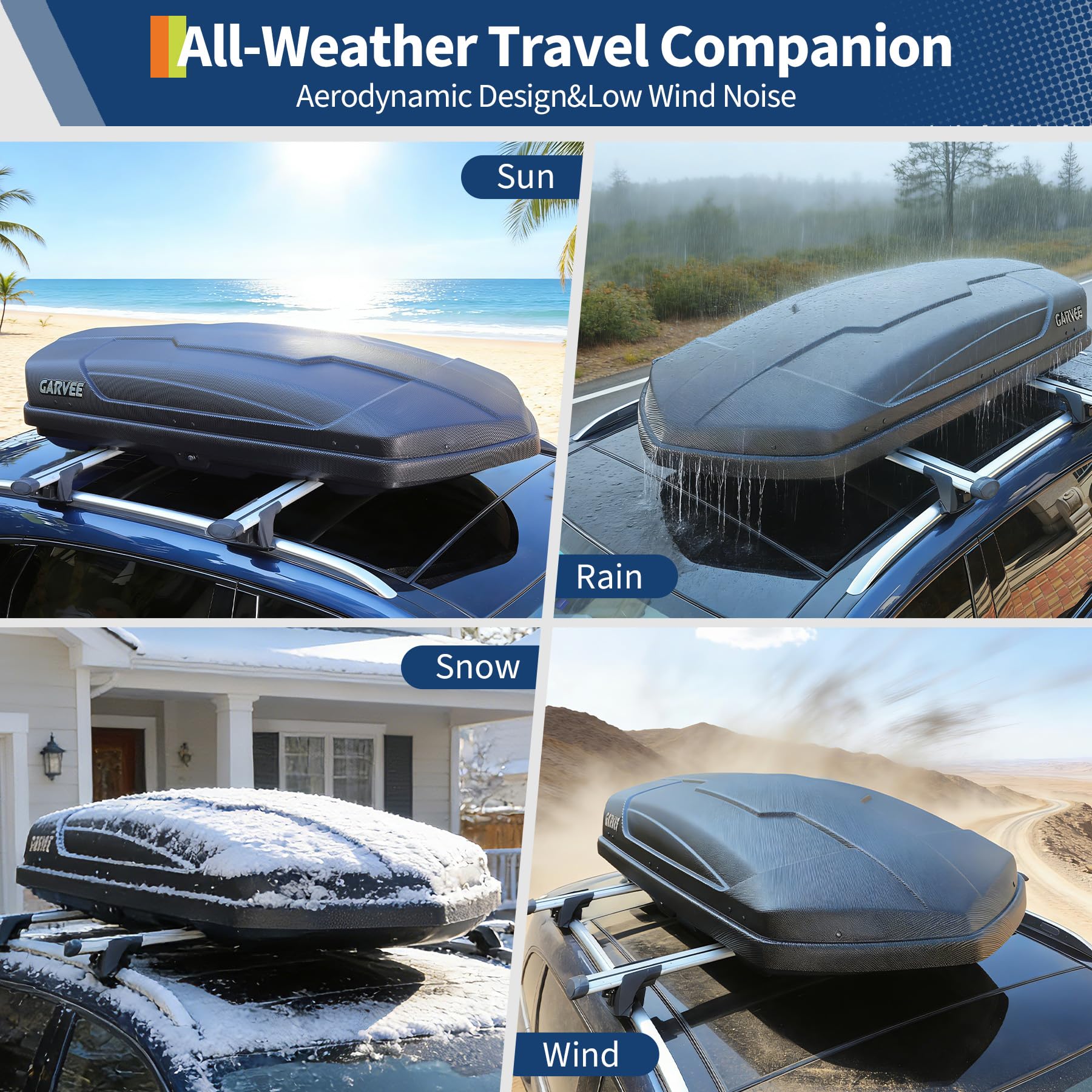 Garvee 13.5 Cubic Feet Rooftop Cargo Box, Hard Shell Roof Cargo Carrier with Dual-Side Opening, 135 lbs Capacity, Lockable ABS Storage for SUVs, Travel, and Camping