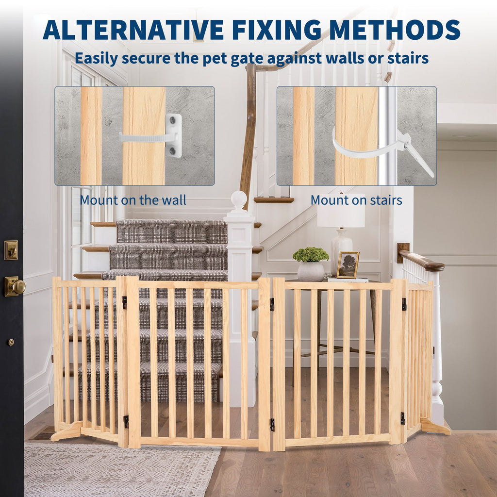 Garvee Wooden Freestanding Dog Gate, Collapsible Pet Gate with Support Feet, Indoor Dog Fence for The House,Doorways, Stairs，Expandable Pet Fence -4 Panel H:24”