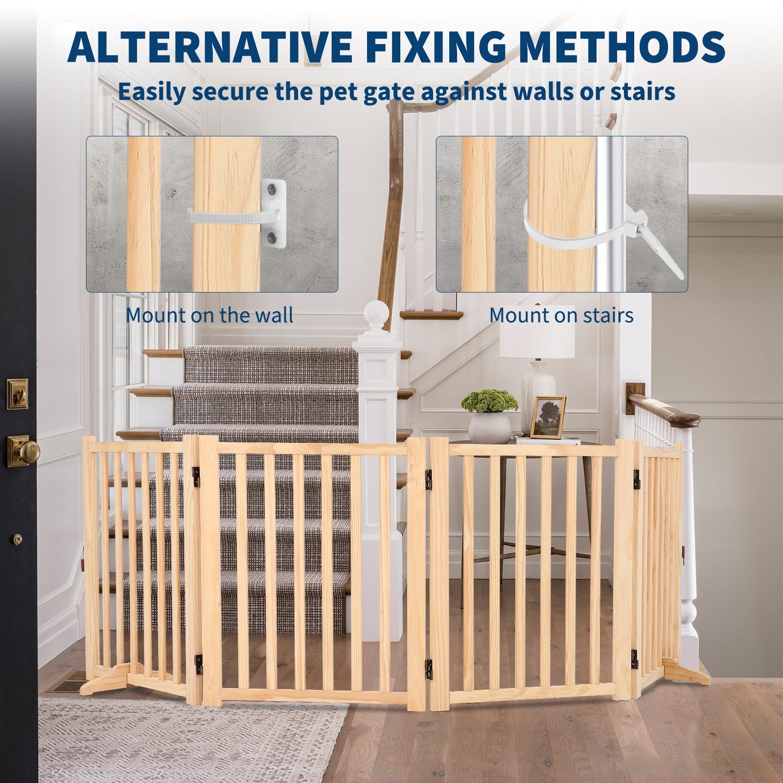 Garvee Wooden Freestanding Dog Gate, Collapsible Pet Gate with Support Feet, Indoor Dog Fence for The House,Doorways, Stairs，Expandable Pet Fence -4 Panel H:24”
