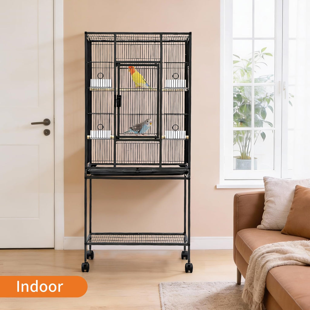 Garvee 54" Large Bird Cage, Parrot Bird Cage with Rolling Stand & Storage Shelf, Heavy Duty Wrought Iron Flight Cage, Secure Lock, Ideal for Parakeets, Parrots, Cockatiels, Conures, Lovebirds