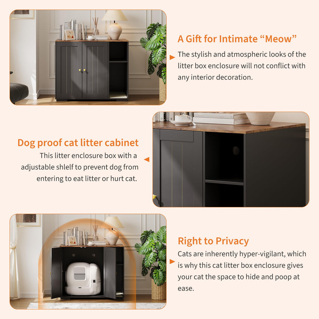 Garvee Extra Large Cat Litter Box Enclosure with Scratch Pad, Automatic Cleaning, Dog-Proof, Wood, Power Outlet, Spacious Storage, Home Use