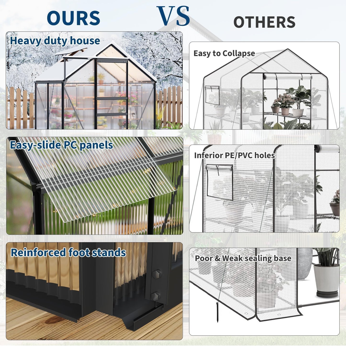 Garvee 6 x 4 FT Polycarbonate Greenhouse with Aluminum Frame, Sliding Door & Adjustable Roof Vent, Heavy-Duty Outdoor Greenhouse for Backyard, Garden, Patio