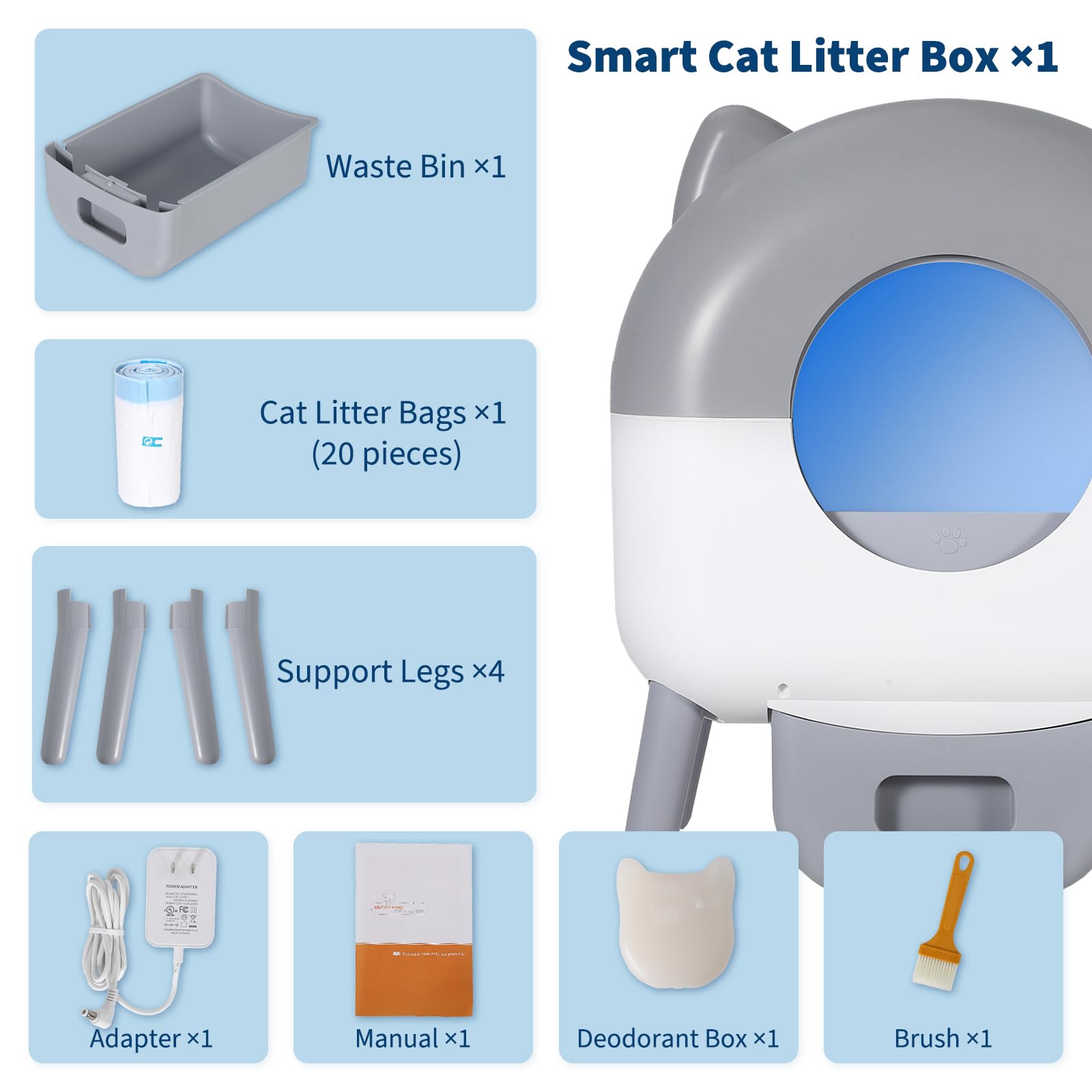 Garvee Automatic Self Cleaning Litter Box, 76L Capacity Extra Large Automatic Cat Litter Box for Multiple Cats, Smart Safety Sensors, App Control, Low Noise, Washable Tray & Trash Bag, Gray