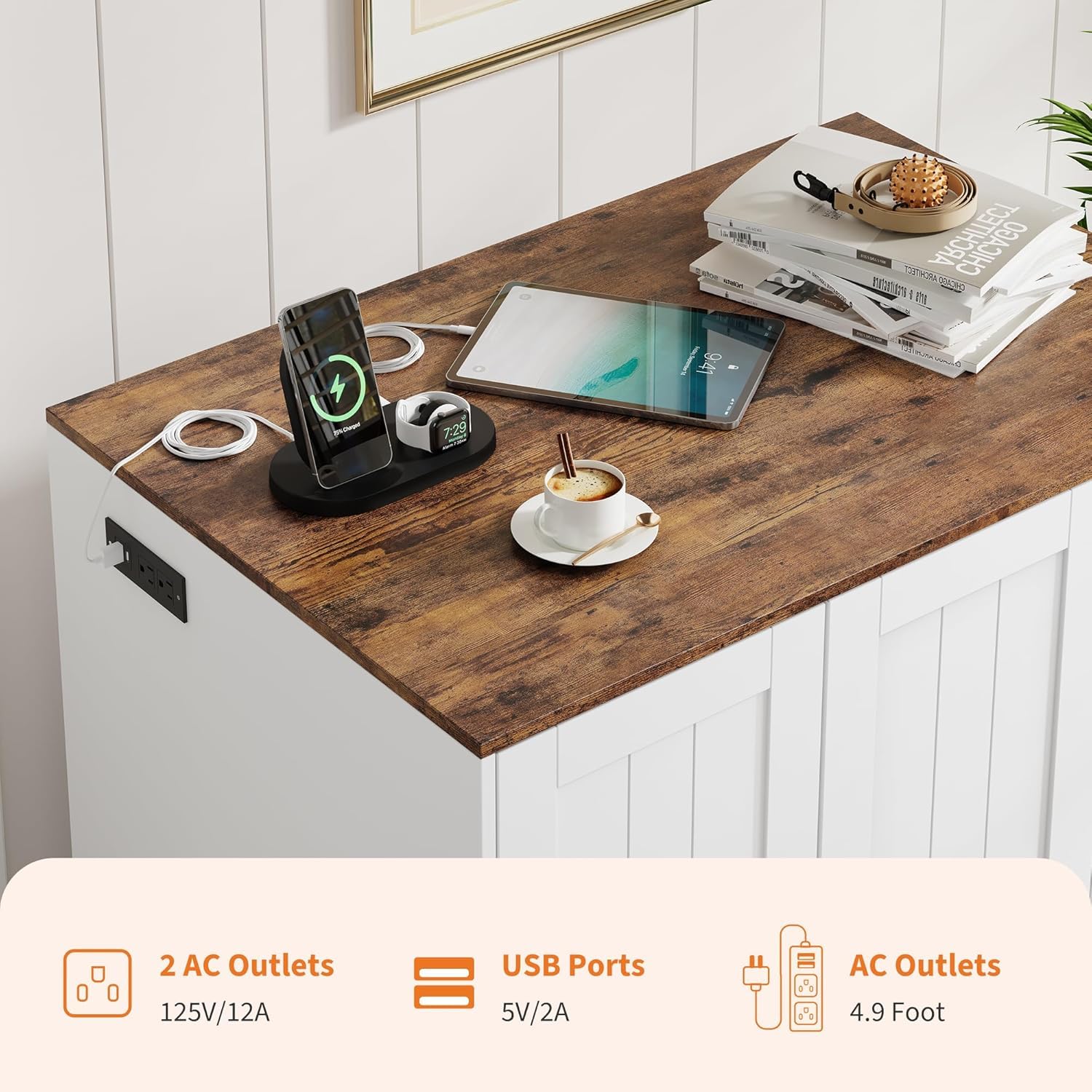 Garvee Large Dog-Proof Cat Litter Box Enclosure Cabinet with Self-Cleaning, Adjustable Shelf, Wood Material, Power Outlet, Mark Pad, Indoor Cat Furniture