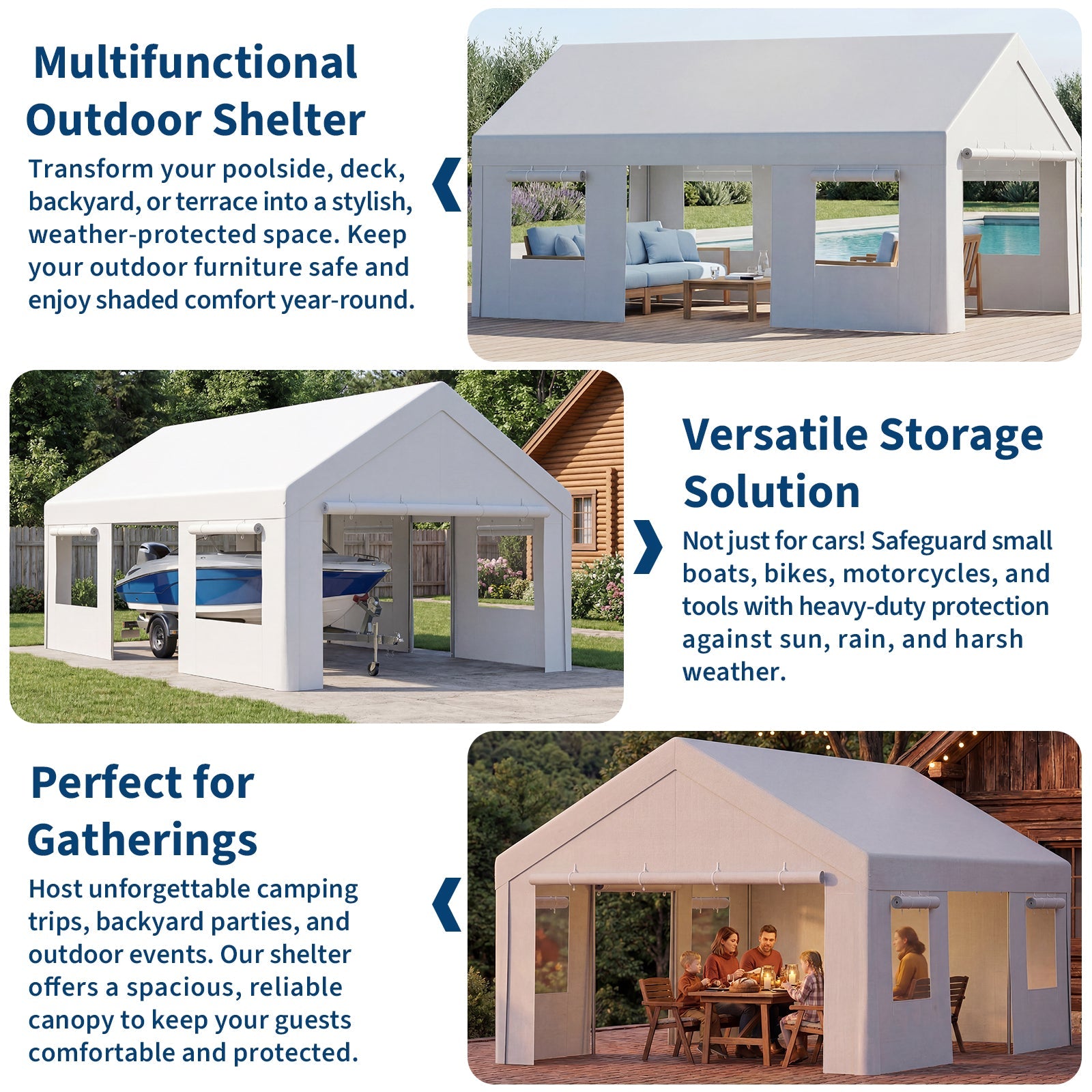 Garvee Portable Carport, 12 x 20 FT Gray Vehicle Shelter with Galvanized Steel Frame, 4 Roll-Up Doors and 4 Vent Windows for Cars, Trucks and Boats