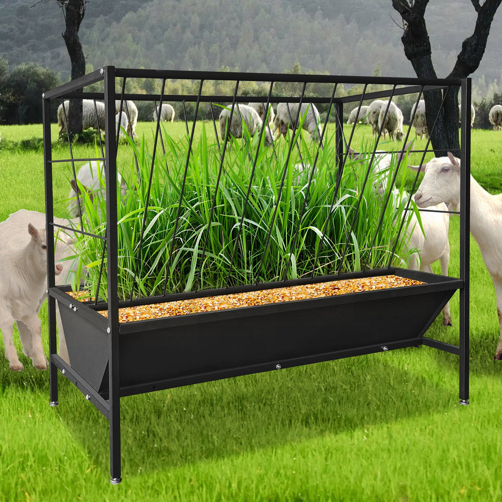 Garvee Heavy Duty 2-in-1 Livestock Hay and Grain Feeder Set – Durable Steel Multi-Sided Trough, 45 Gallon Hay Rack with 24 Gallon Feed Pan – Large Capacity, Weather-Resistant for Goats, Sheep, Horses, Cows, Calves – Ideal for Pasture or Stable – 45+25