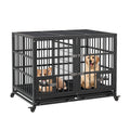 Garvee Heavy Duty Sliding Rail Dog Crate, 42 Inch Dog Crate with Double Door, 360° Lockable Wheels and Removable Tray, Easy to Assembly, Indoor Outdoor Dog Kennel for Small to Large Dogs