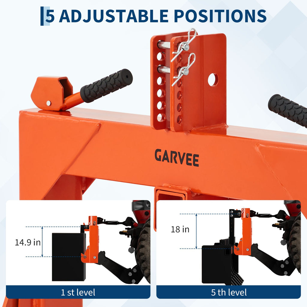 Garvee Heavy-Duty 3-Point Quick Hitch Adapter with 2" Receiver – Reinforced Rib – 3000 lbs Lift – No Bushing Needed – 5-Level Adjustable Bolt – Category 1 Tractor Attachment – Durable Metal – Orange Powder Coated Finish