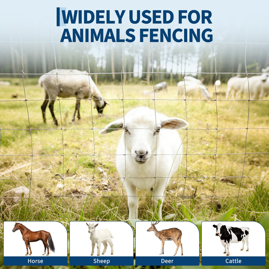 Garvee 5' × 164' Galvanized Cattle Fence, 14GA Zinc-Coated Mesh Livestock Barrier for Farm Yard