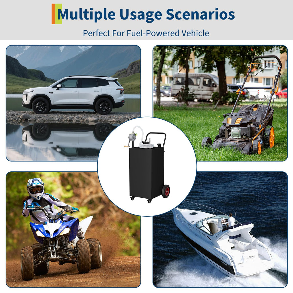 Garvee 30 Gallon Portable Fuel Caddy Gasoline Diesel Storage Tank with Manual Two-Way Pump Carbon Steel Anti-Static Clamp Black for Cars Boats ATVs, Black