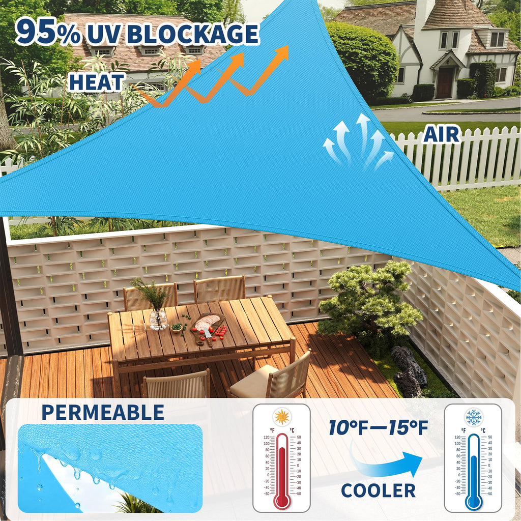 Garvee UV Block Outdoor Triangle Sun Shade Sail Canopy – Waterproof Heavy Duty Patio & Garden Sun Protection – Easy Installation, Durable Material – 16x16x16FT, Blue