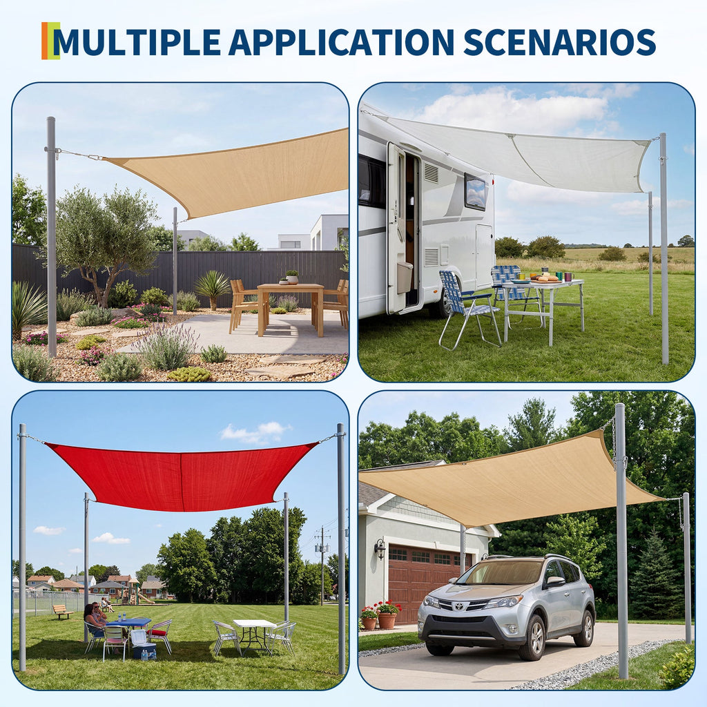 Garvee 2 Pack 10FT Shade Sail Poles with Twist-In Ground Anchors & D-Clamps, Heavy-Duty Outdoor Sun Shade Support Posts for Patio, Backyard, Gray