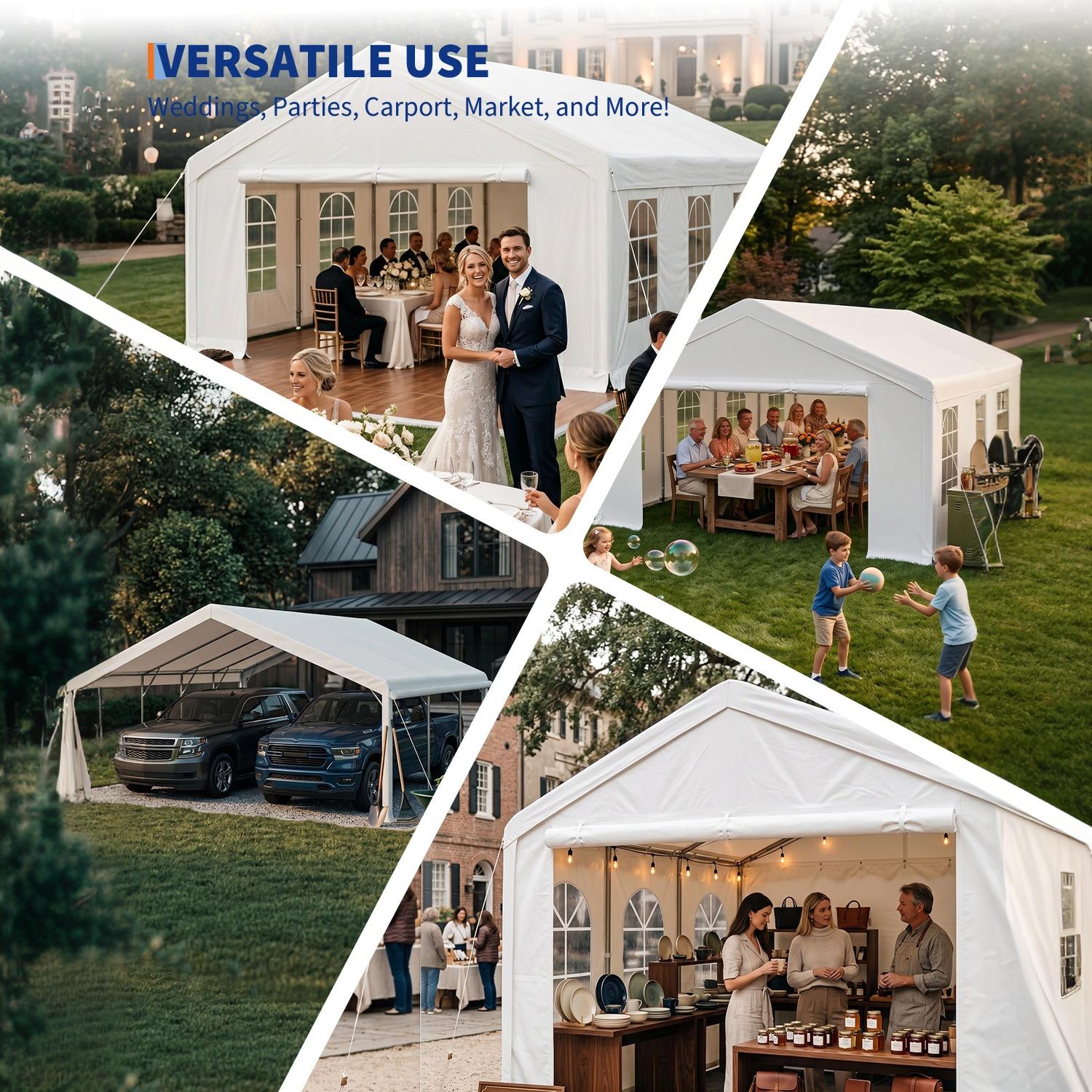 Garvee Party Tent 20×33 ft, 160g PE Canopy, Galvanized Steel Frame with Mesh Screens & Roll-Up Doors for Weddings Events