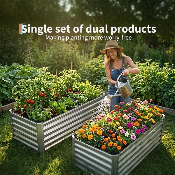 Garvee 2 Pack Tall 4 x 2 Ft Galvanized Steel Raised Garden Bed, Outdoor Above Ground Planter Box for Vegetables and Flowers, Metal Raised Bed for Gardening