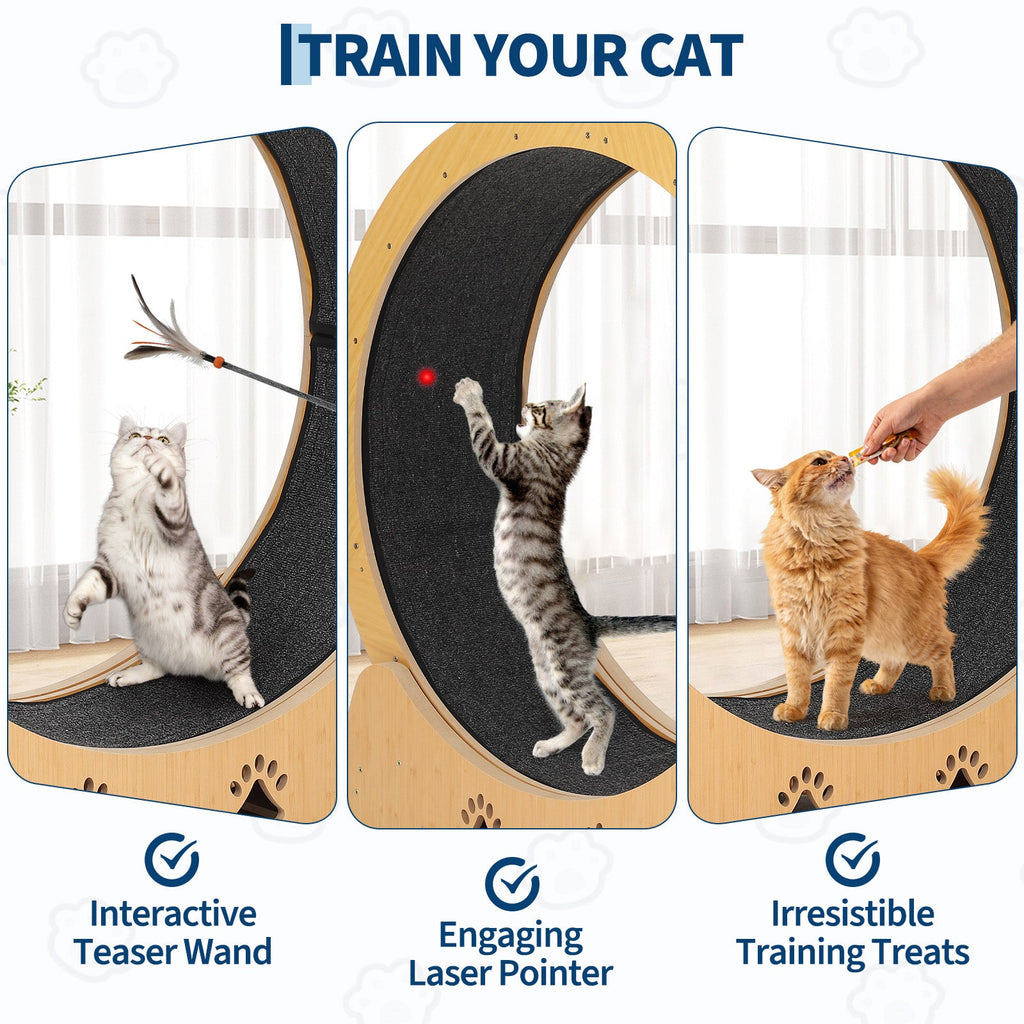 Garvee Large Wooden Cat Exercise Wheel Treadmill, 39" Indoor Running Wheel with Detachable Carpeted Track – Ideal for Cat Fitness, Training, Weight Loss