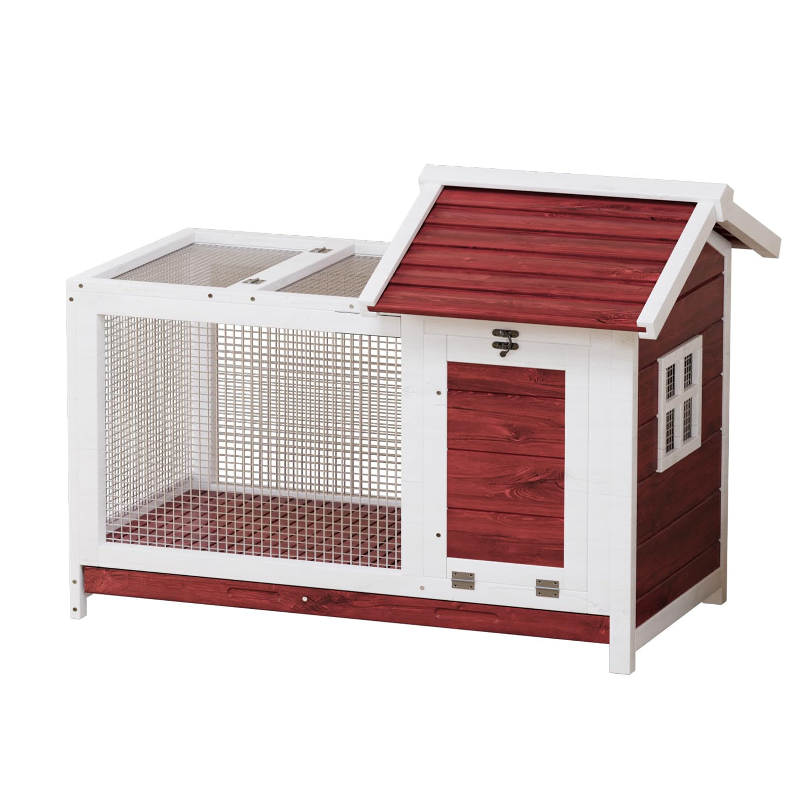 Garvee Large Outdoor Rabbit Hutch, Weatherproof 2-Story Bunny Cage with Removable Wire Netting, Wooden Indoor Outdoor Pet House, Waterproof Roof & Pull-Out Tray, White