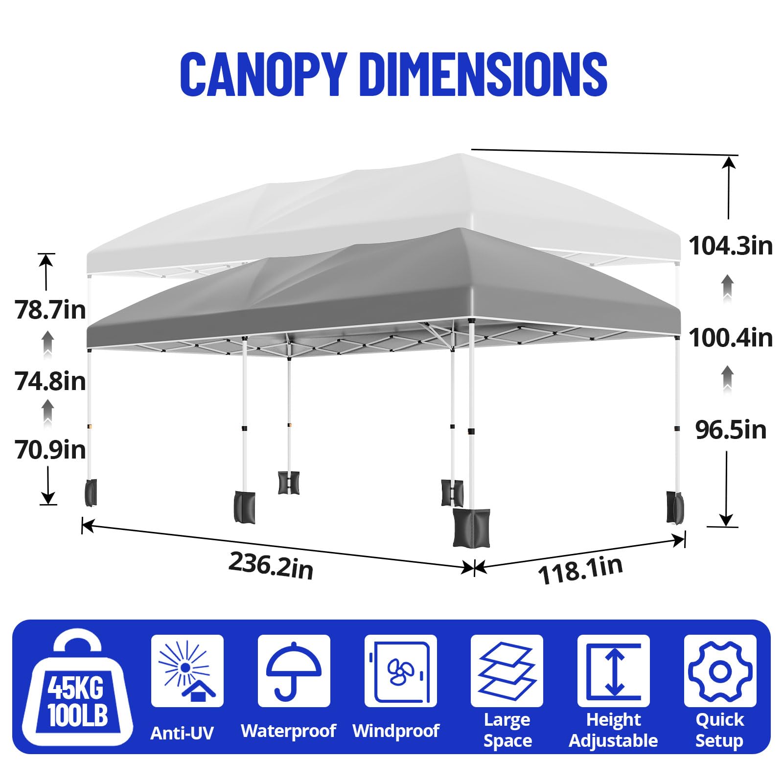 Garvee Gray 10' x 20' Pop Up Canopy Tent, Heavy Duty Waterproof Event Shelter with 6 Sidewalls, UPF 50+ Oxford Fabric, Adjustable Height & Wheeled Bag