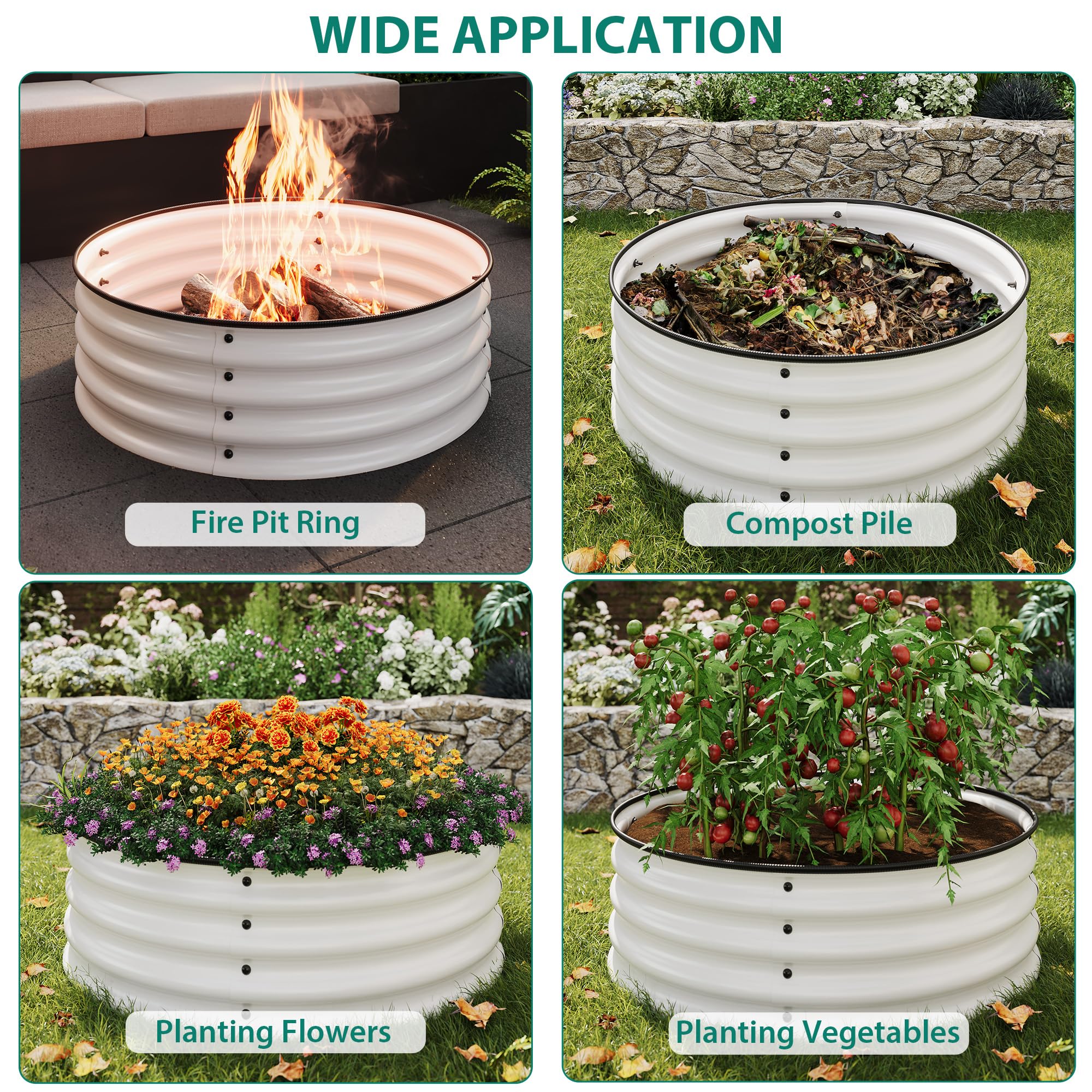 Garvee 3-Pack Round Metal Raised Garden Bed, 2x1FT Galvanized Planter Boxes, Open Bottom, Rust-Resistant, Safe Edge, Easy Assembly for Vegetables, Flowers & Herbs – White