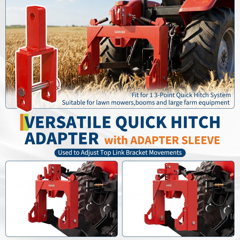 Garvee Heavy Duty 3-Point Quick Hitch Tool Set for Category 1 Tractors - Upgraded Versatile Adapter, 2" Receiver, 5-Level Adjustable Bolt, 3000 lbs Capacity, Trailer Hitch Attachment - Red